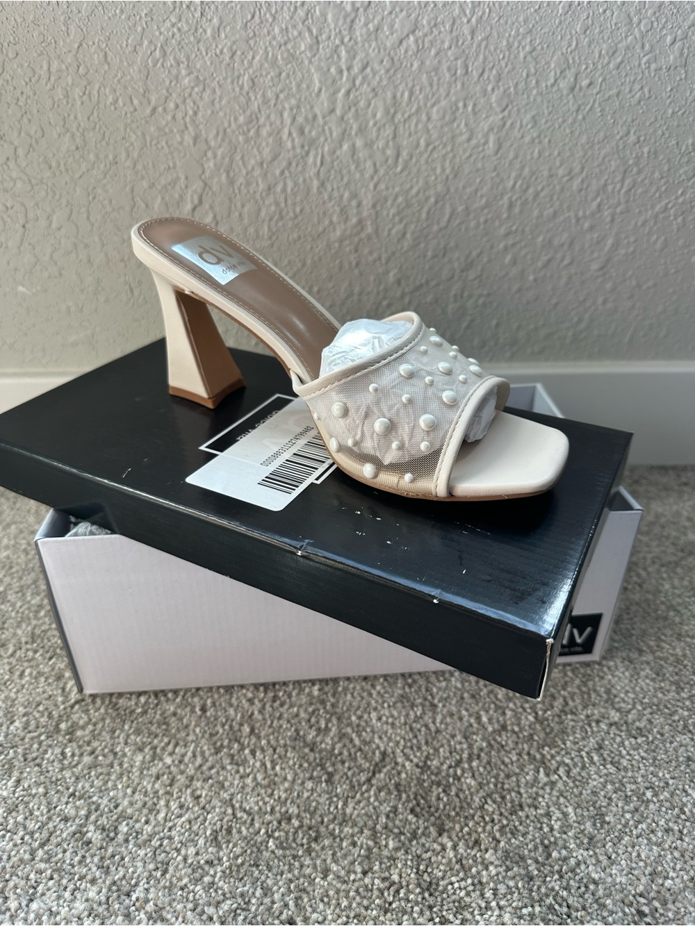 DV by Dolce Vita Yossi Ivory Pearl Slide Mesh Sandal Heel